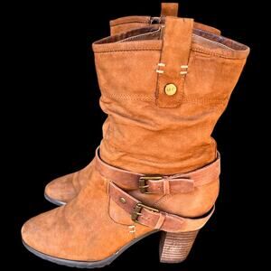 MARC FISHER Famous Women's 8.5 Slouchy Brown Leather Boots Moto Shoes